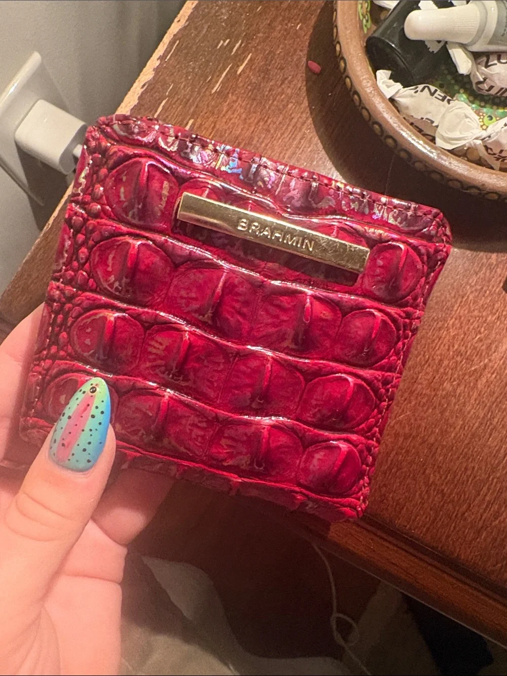 Brahmin Red Croc-Embossed Small Wallet with Gold Plaque